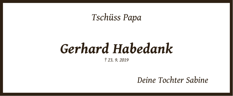  Traueranzeige für Gerhard Habedank vom 28.09.2019 aus LZ