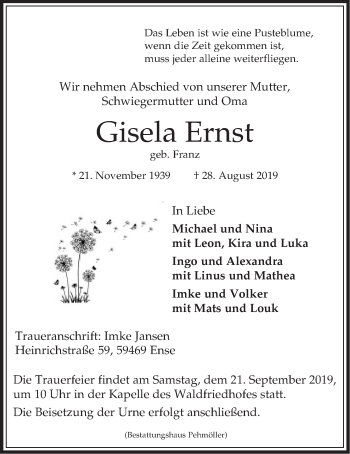 Anzeige von Gisela Ernst von LZ