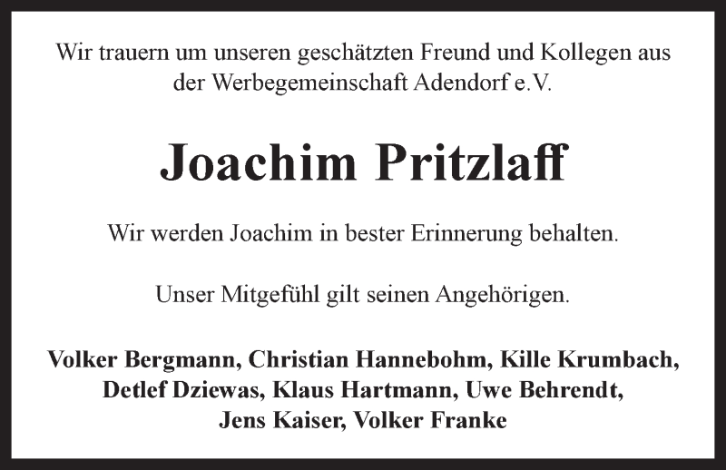  Traueranzeige für Joachim Pritzlaff vom 21.09.2019 aus LZ