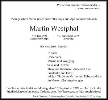 Anzeige von Martin Westphal von LZ