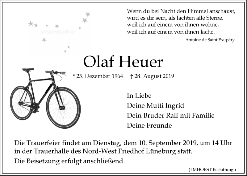  Traueranzeige für Olaf Heuer vom 04.09.2019 aus LZ