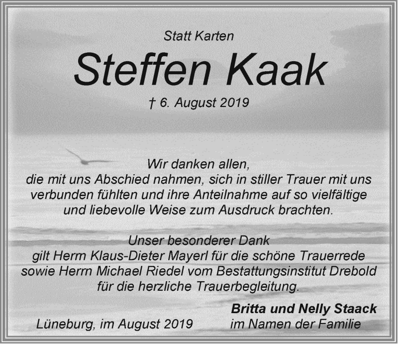  Traueranzeige für Steffen Kaak vom 31.08.2019 aus LZ