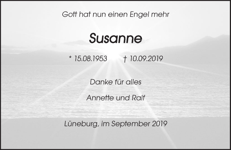  Traueranzeige für Susanne Höfner vom 14.09.2019 aus LZ