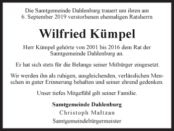 Anzeige von Wilfried Kümpel von LZ