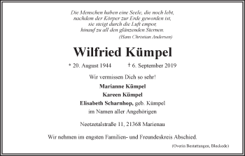 Anzeige von Wilfried Kümpel von LZ
