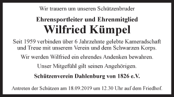 Anzeige von Wilfried Kümpel von LZ