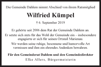 Anzeige von Wilfried Kümpel von LZ