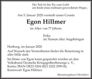 Anzeige von Egon Hillmer von LZ