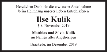 Anzeige von Ilse Kulik von LZ