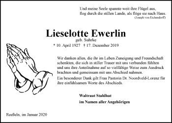 Anzeige von Lieselotte Ewerlin von LZ