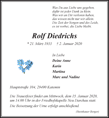 Anzeige von Rolf Diedrichs von LZ