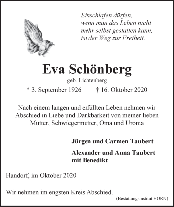Anzeige von Eva Schönberg von LZ