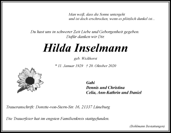Anzeige von Hilda Inselmann von LZ