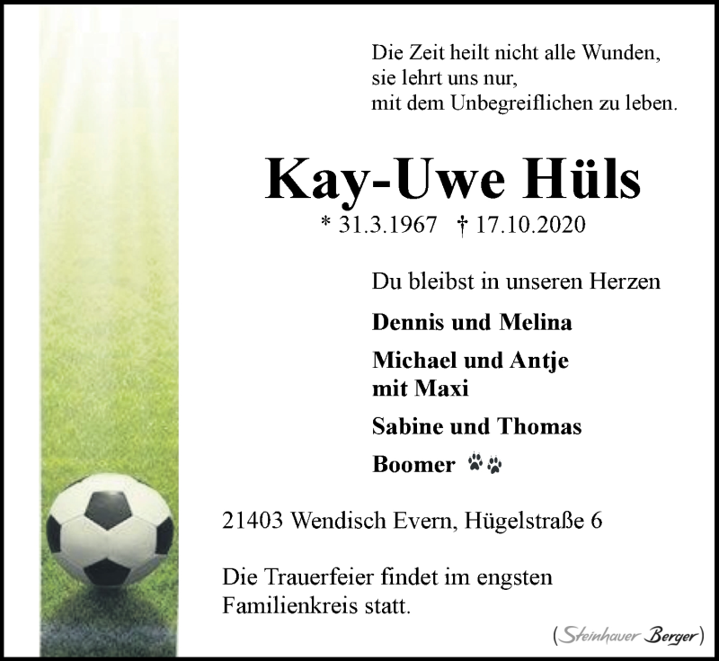  Traueranzeige für Kay-Uwe Hüls vom 24.10.2020 aus LZ