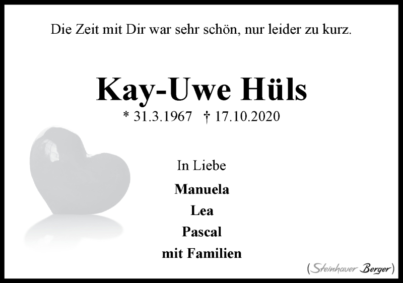  Traueranzeige für Kay-Uwe Hüls vom 24.10.2020 aus LZ