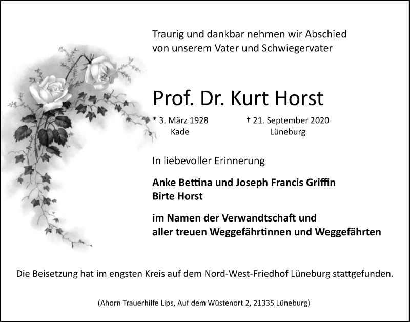  Traueranzeige für Kurt Horst vom 10.10.2020 aus LZ