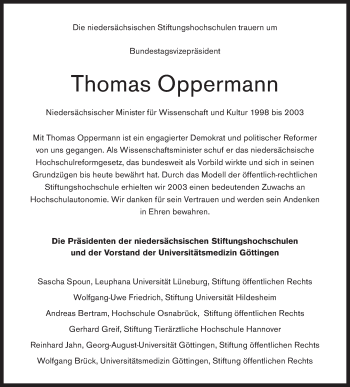 Anzeige von Thomas Oppermann von LZ