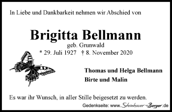 Anzeige von Brigitta Bellmann von LZ
