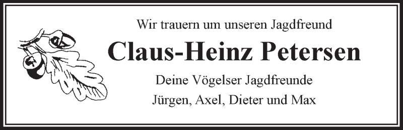  Traueranzeige für Claus-Heinz Petersen vom 07.11.2020 aus LZ