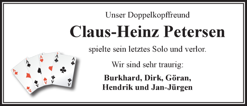  Traueranzeige für Claus-Heinz Petersen vom 07.11.2020 aus LZ
