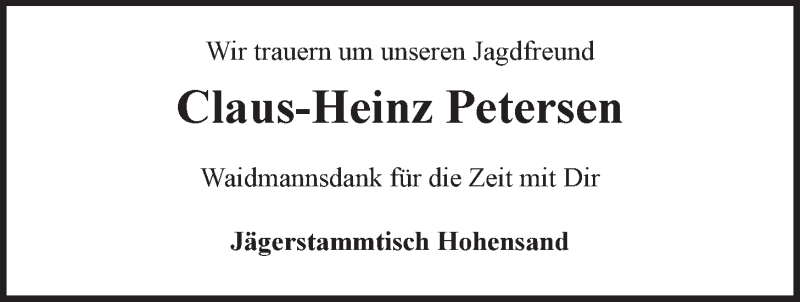  Traueranzeige für Claus-Heinz Petersen vom 07.11.2020 aus LZ