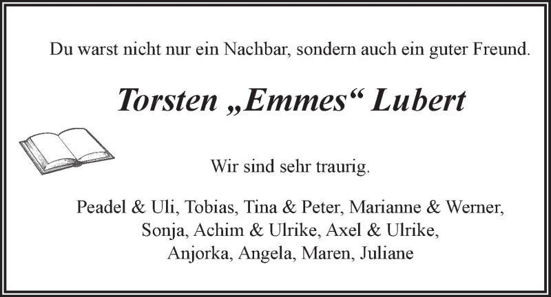  Traueranzeige für Torsten Lubert vom 21.11.2020 aus LZ