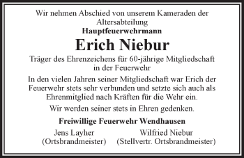 Anzeige von Erich Niebur von LZ