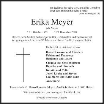 Anzeige von Erika Meyer von LZ