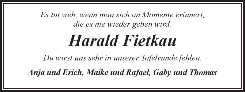  Traueranzeige für Harald Fietkau vom 05.12.2020 aus LZ