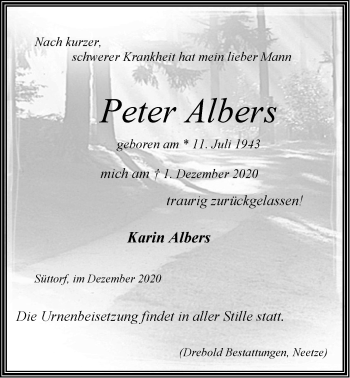 Anzeige von Peter Albers von LZ