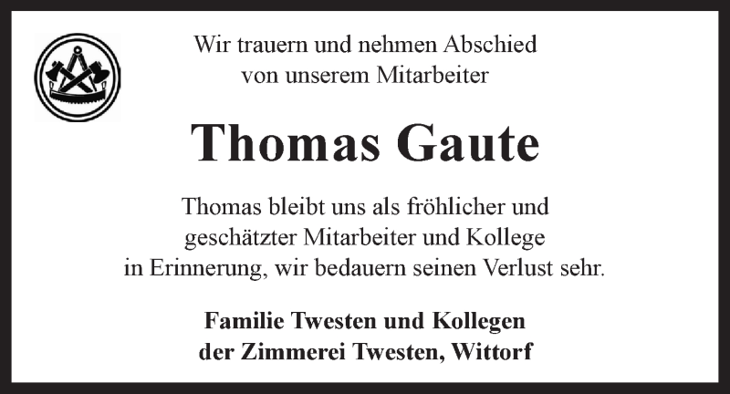  Traueranzeige für Thomas Gaute vom 29.12.2020 aus LZ
