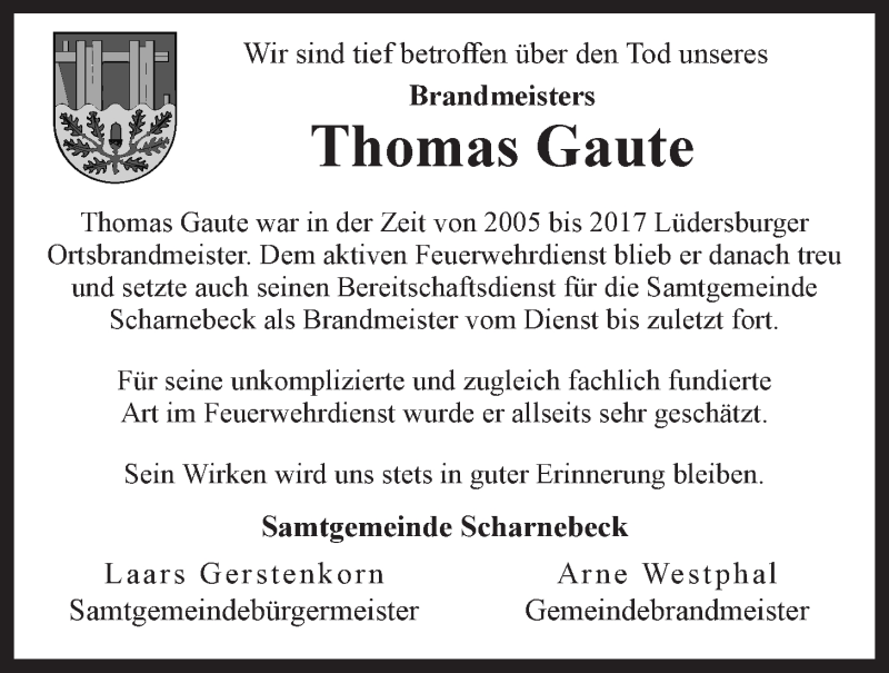  Traueranzeige für Thomas Gaute vom 29.12.2020 aus LZ