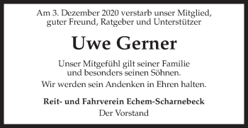 Anzeige von Uwe Gerner von LZ