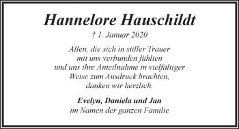 Anzeige von Hannelore Hauschildt von LZ