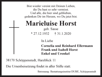 Anzeige von Marieluise Horst von LZ