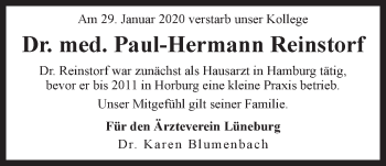 Anzeige von Paul-Hermann Reinstorf von LZ