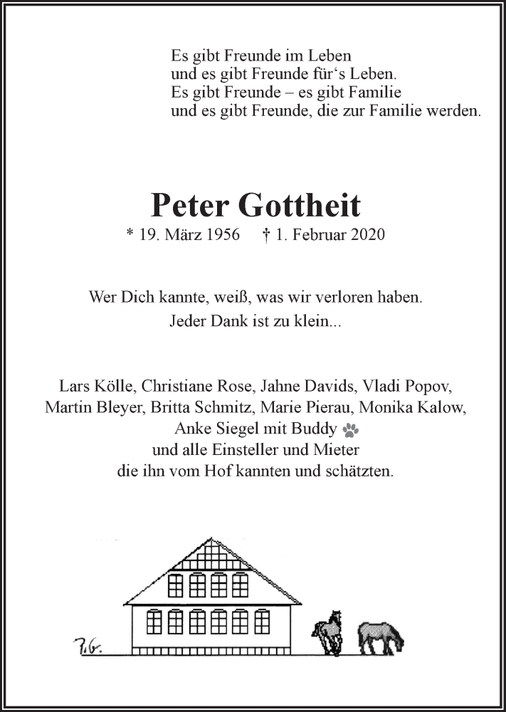  Traueranzeige für Peter Gottheit vom 05.02.2020 aus LZ