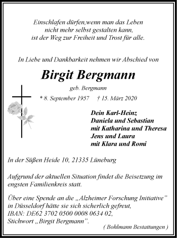 Anzeige von Birgit Bergmann von LZ
