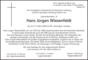 Anzeige von Hans Jürgen Wiesenfeldt von LZ