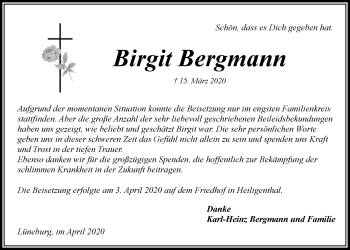 Anzeige von Birgit Bergmann von LZ