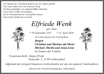 Anzeige von Elfriede Wenk von LZ