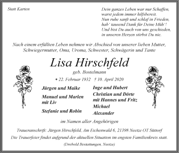 Anzeige von Lisa Hirschfeld von LZ