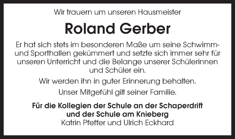  Traueranzeige für Roland Gerber vom 18.04.2020 aus LZ
