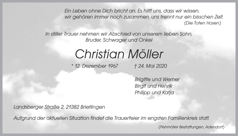  Traueranzeige für Christian Möller vom 27.05.2020 aus LZ