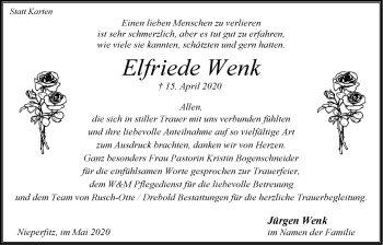 Anzeige von Elfriede Wenk von LZ