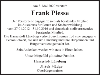 Anzeige von Frank Plesse von LZ