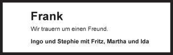 Anzeige von Frank Plesse von LZ