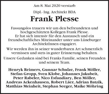 Anzeige von Frank Plesse von LZ