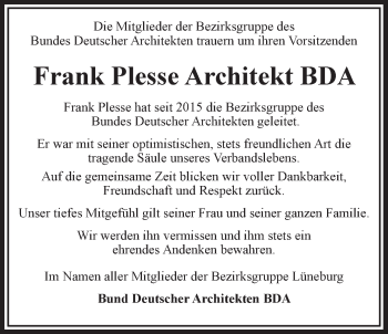 Anzeige von Frank Plesse von LZ