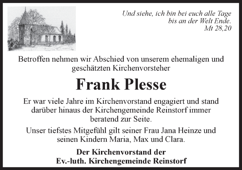  Traueranzeige für Frank Plesse vom 13.05.2020 aus LZ